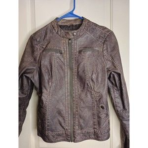 Maurices Faux Leather Jacket Women's Size Small Gray Full Zip Jacket